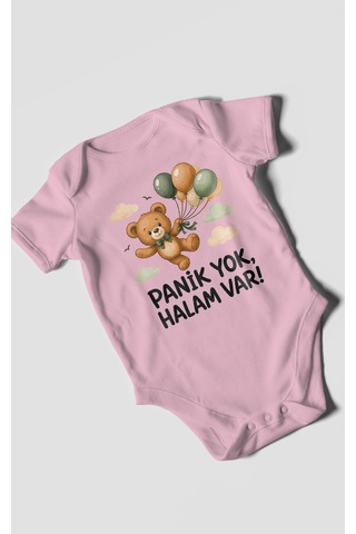 Morivokids Panik Yok, Halam Var Kısa Kollu Bebek Body %100 Pamuk Koyu Pembe