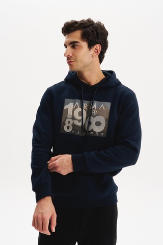 AR-MA Arma Erkek Kapüşonlu Kanguru Cepli 3 İplik Baskılı Şardonlu Regular Fit Sweatshirt K30254628702 Lacivert