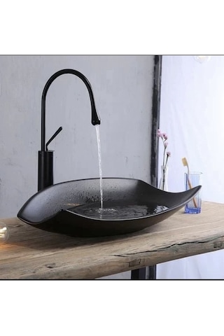 İsaoğlu Yapı Siyah Çanak Lavabo Bataryası Modern Tasarım Banyo Bataryası Drop Design Siyah Çanak Batarya Siyah
