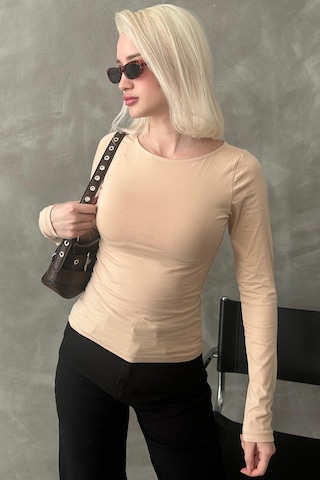 Madmext Bej Kayık Yaka Basic Kadın Body Mg1997 Bej