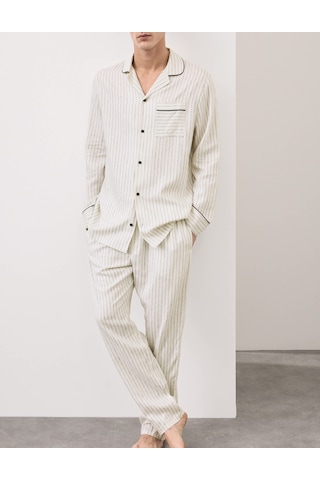 Marks & Spencer Autograph Keten Karışımlı Pijama Altı T07001339a Krem
