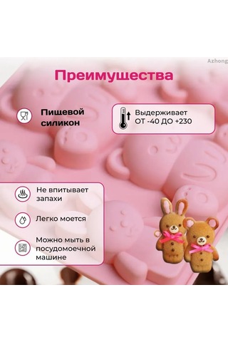 Mufunye 6 Hücreli Pembe Silikon Kalıp - Ayı Ve Tavşan Şekilli, Fırın/mikrodalga Uygun, Evde Pastalar Ve Çikolatalar İçin Diğer