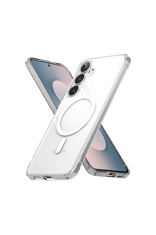 Samsung Galaxy S26 Fe Uyumlu Kılıf Sararmaz Kamera Korumalı Magsafe Mika Sert Parlak Şeffaf Kapak Beyaz