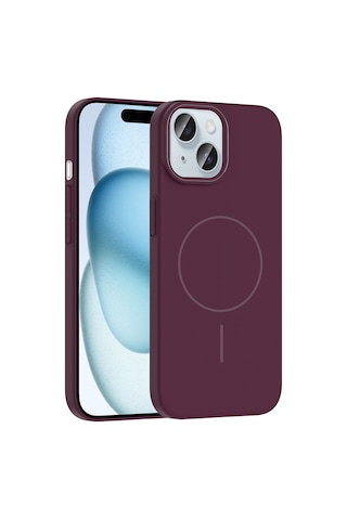 Apple Uyumlu iPhone 15 Kılıf M-safe Şarj Özellikli Zore Ruby Sert Kapak Mürdüm