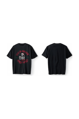 Bumeta Full Of Holiday Spirit Noel Temalı Oversize Unisex Tişört T-shirt Siyah