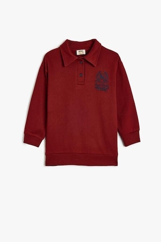Koton Erkek Çocuk Oversize Polo Sweatshirt Uzun Kollu İşleme Detaylı Düğmeli Bordo
