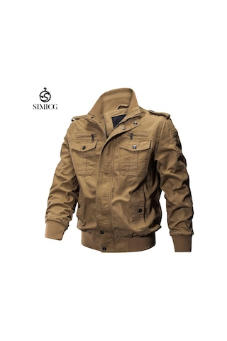 Erkekler İçin Düz Renk Gündelik Ceket, Dik Yaka Ve Büyük Beden Saf Pamuklu İnce Sonbahar Üstü Açık Kahverengi