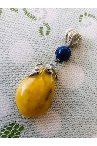 Doğal Kaya Damla Kehribar Lapis Lazuli Taşlı Kolye Ucu 21,35 Gram