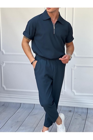 Modefendi Fermuar Detaylı Fitilli Oversize Alt Üst Takım Lacivert