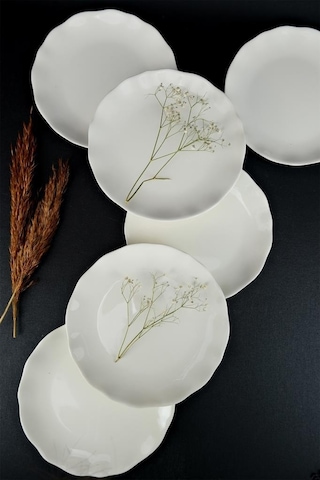 Digithome Kütahya Porselen Bergama 6 Lı Pasta Ve Sunum Tabağı Seti 19 Cm Krem - Ber19td142694 C320.105