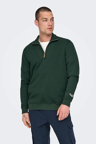 Only & Sons Erkek Onsrıley Yarım Fermuar Yakalı Sweatshirt 22030160 Koyu Yeşil Koyu Yeşil