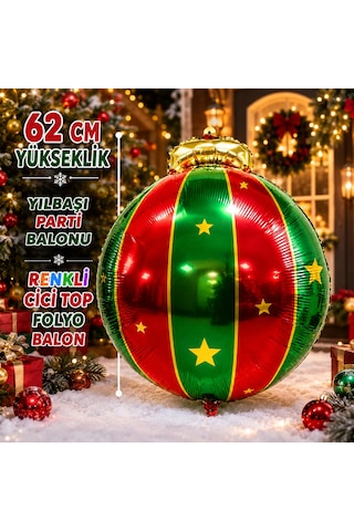 Vıp Yüksek Kalite 2 Adet 62 Cm Renkli Cici Top Süs Folyo Balon Renkli Cici Top Süs Yılbaşı Balonu