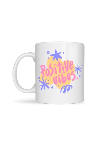 Positive Vibes Porselen Kupa Model 138 Renkli Tasarım Motivasyon Kupası Pozitif Enerji Veren Kahve & Çay Kupa Düz Renkli