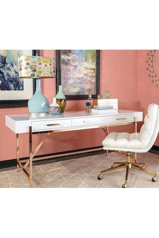 Mandy Gold Metal Beyaz Çalışma Masası