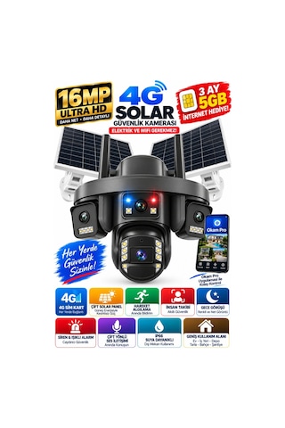 Premium 16mp 4g Solar Güvenlik Kamerası Çift Panel Ptz İnsan Takip Renkli Gece Görüş Ip66 Okam Pro