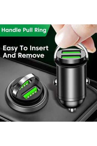 200w Çift Usb Çekme Halkası Hızlı Şarj Qc3.0 Araç Telefonu Şarj Cihazı Yüksek Siyah
