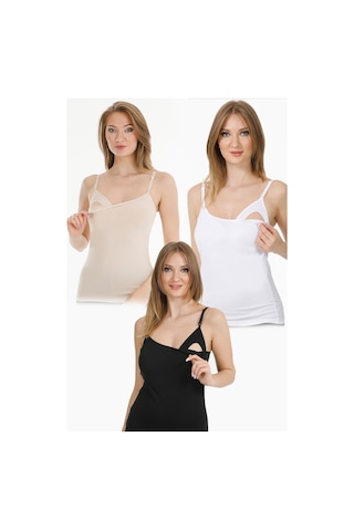 3lü Emzirme Atleti Siyah-beyaz-ten