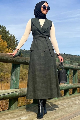 Azize Etek Yelek Takım Haki Çok Renkli