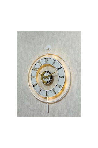 Pey Aksesuar Metal Camlı Duvar Saati 50 X 70 Cm Orta Boy Işıklı Gerçek Cam M51-beyaz-şeffaf-beyaz-gold M51-beyaz-şeffaf-beyaz-gold
