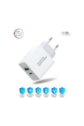 Samsung Galaxy A73 5g Uyumlu 25w Ultra Hızlı Çoklu Şarj Adaptörü - İthalatçı Garantili Beyaz