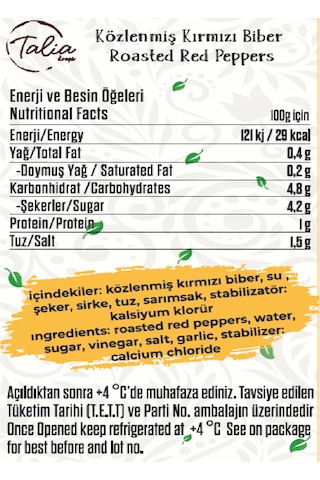 Talia Közlenmiş Biber Bütün 4200g A12