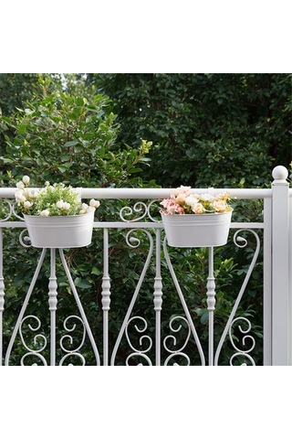 Asılı Çiçek Saksıları, Korkuluk Balkon Bahçe Ev Dekorasyonu İçin Metal Demir Duvar Çiçek Saksıları Beyaz 3 Adet