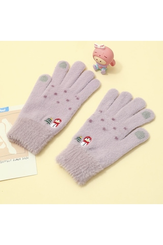 Çocuklar Ve Bayanlar İçin Yeni Kadife Kalınlaştırılmış Sıcak Kardan Adam İşlemeli Dokunmatik Ekran Eldivenleri Kışlık Örme Eldivenler