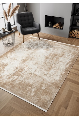 Cosmos Cs003b Bej Halı Modern Detaylı Pamuk Taban Viskon Tozuaz Salon Yatak Odası Koridor Halısı-675 Bej