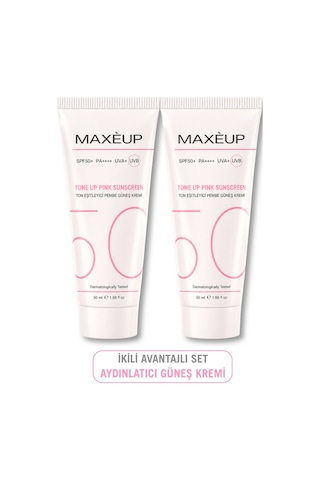 Maxeup Glutatyon Hyaluronik Asit Etkili Ton Eşitleyici ve Aydınlatıcı Renkli Güneş Kremi SPF50+ 2 x 50 ML﻿﻿
