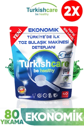 Turkishcare Ekonomik Hepsi Bir Arada Bulaşık Makinesi Deterjanı Toz 40x2 80 Yıkama