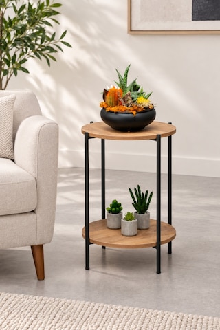 Arpelia Yuvarlak Tablalı İki Katlı Sehpa Q42x60 Cm Lava - Atlantik Çam
