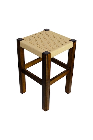 El Yapımı Ahşap Örmeli Hasır Tabure 45 Cm Şık Ve Zarif Tasarım Ceviz