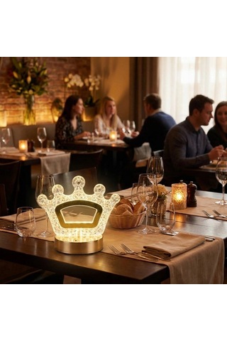 Gece Lambası Kral Tacı Formlu Kristal Led Masa Lambası Dokunmatik 3 Renk Işık Modlu Şarj Edilebilir Küçük Boy Dekor Amaçlı .