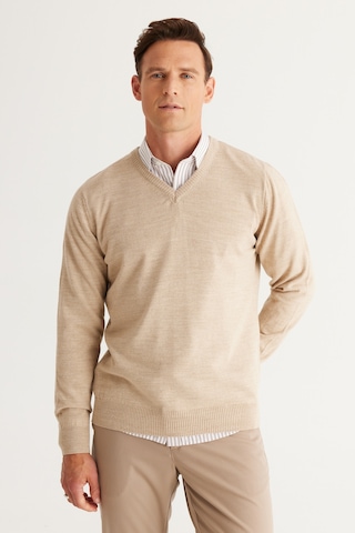 AC&Co / Altınyıldız Classics Altinyildiz Classics Erkek Bej Standart Fit Normal Kesim V Yaka Triko Kazak 4A4923100002BEJXXL Bej