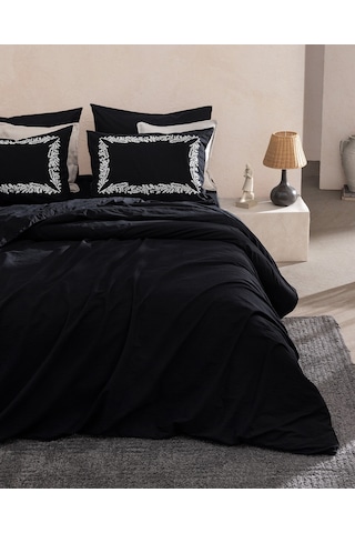 Madame Coco Linda Tek Kişilik %100 Pamuk Nakışlı Yıkamalı Gofre Çarşaflı Nevresim Takımı - Siyah 8684427292822 Çok Renkli