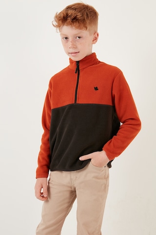 Lela Yumuşak Dokulu Yarım Fermuarlı Renk Bloklu Dik Yaka 2'Li Paket Çocuk Polar 5905004S2 Haki Siyah-Orange Antrasit