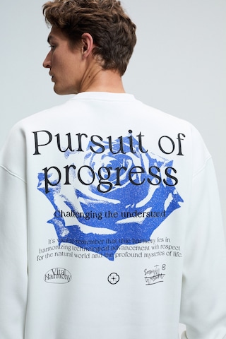 Grimelange ALDEN Erkek Yuvarlak Yaka Göğsü Ve Sırtı Baskılı Relaxed Fit Beyaz Sweatshirt