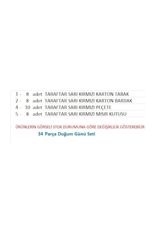 Taraftar Galatasaray 8 Tabak, 8 Bardak, 8 Mısır Kutusu, 10 Peçete