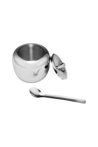 Paslanmaz Çelik Elma Şeker Kase Baharat Kavanoz Çeşni Pot Baharat Konteyner Kutusu Cuet Kapak Ve Kaşık Şeker Kase Şeker Potsugar Kase Kapağı 4 Izgara