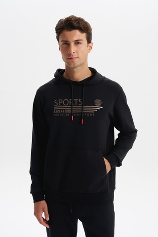 AR-MA Arma Erkek Slim Fit Örme Interlok Kapüşonlu Kanguru Cepli Sweatshirt Yazı Baskılı %80 Pamuk %14 Polyester %6 Elastane K30254685102 Siyah