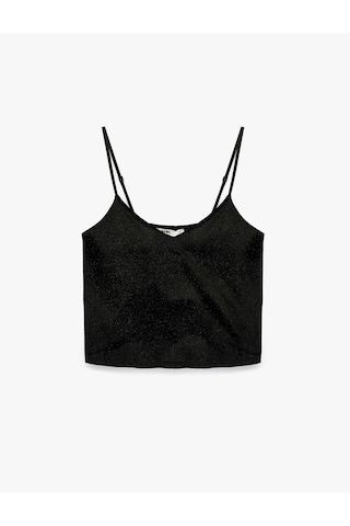 Koton V Yaka Parıltılı Askılı Pijama Üstü Siyah 6wlk90015mk Siyah