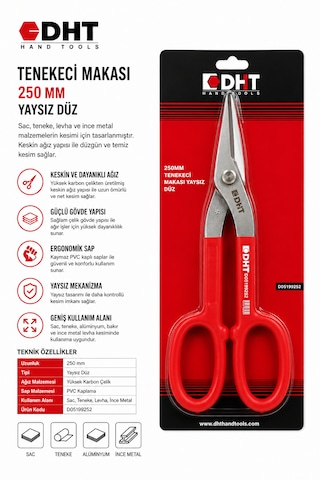 Dht 250 Mm Yaysız Düz Tenekeci Makası Profesyonel Sac Metal Levha Kesme Makası