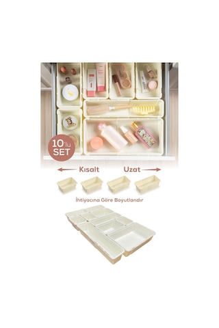 10'lu Set Ayarlanabilir Çekmece Içi Düzenleyici Kutu Uzayıp Kısalabilen Organizer Seti 5a2b2c1d Krem