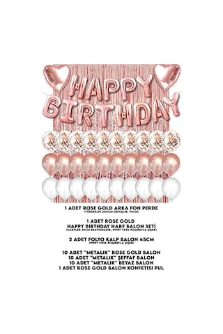 Rose Gold Pembe Happy Birthday Ve Kalp Folyo Ve 30 Rose Beyaz Şef