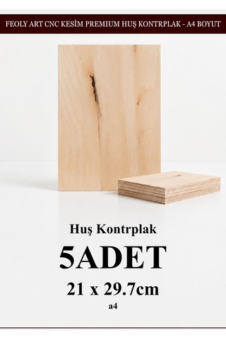 Huş Kontrplak 5 Adet - A4 21 X 29.7 Cm - 4 Mm Cnc Kesim Lazer Kesim - Yakma - Hobi Seti