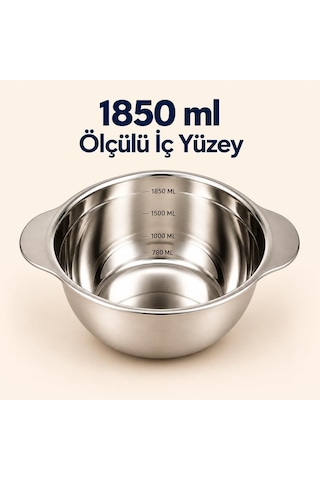 Paslanmaz Çelik 1850 Ml Ölçülü Kap 25 Cm, İç Ölçek Çizgili Büyük Boy Karıştırma Ve Hazırlık Kabı, Çift Yan Tutamaçlı Mutfak Ölçü Kabı Çok Renkli