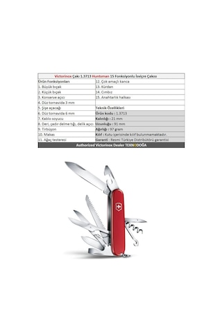 Victorinox Kamp Çakı 1.3713 Huntsman 15 Fonksiyon Kırmızı İsviçre Kırmızı