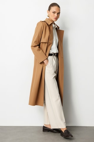 Mizalle Camel Apoletli Klasik Maxi Mac Trençkot CAMEL