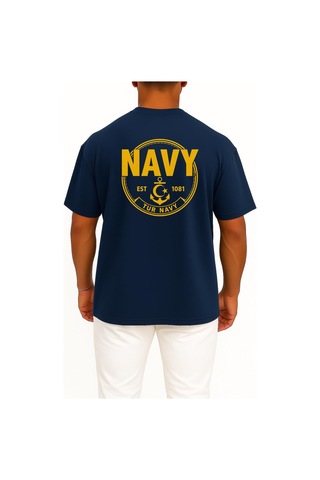 Bahriyeli Collection Oversize Tur Navy Göğüs Ve Sırt Baskılı Unisex T-shirt Lacivert