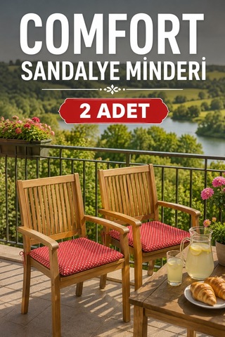 Comfort 2 Adet Sandalye Minderi Bağcıklı Özel Dikişli Süngerli Pamuklu Kumaş Sandalye Minderi Puanlı Kırmızı
